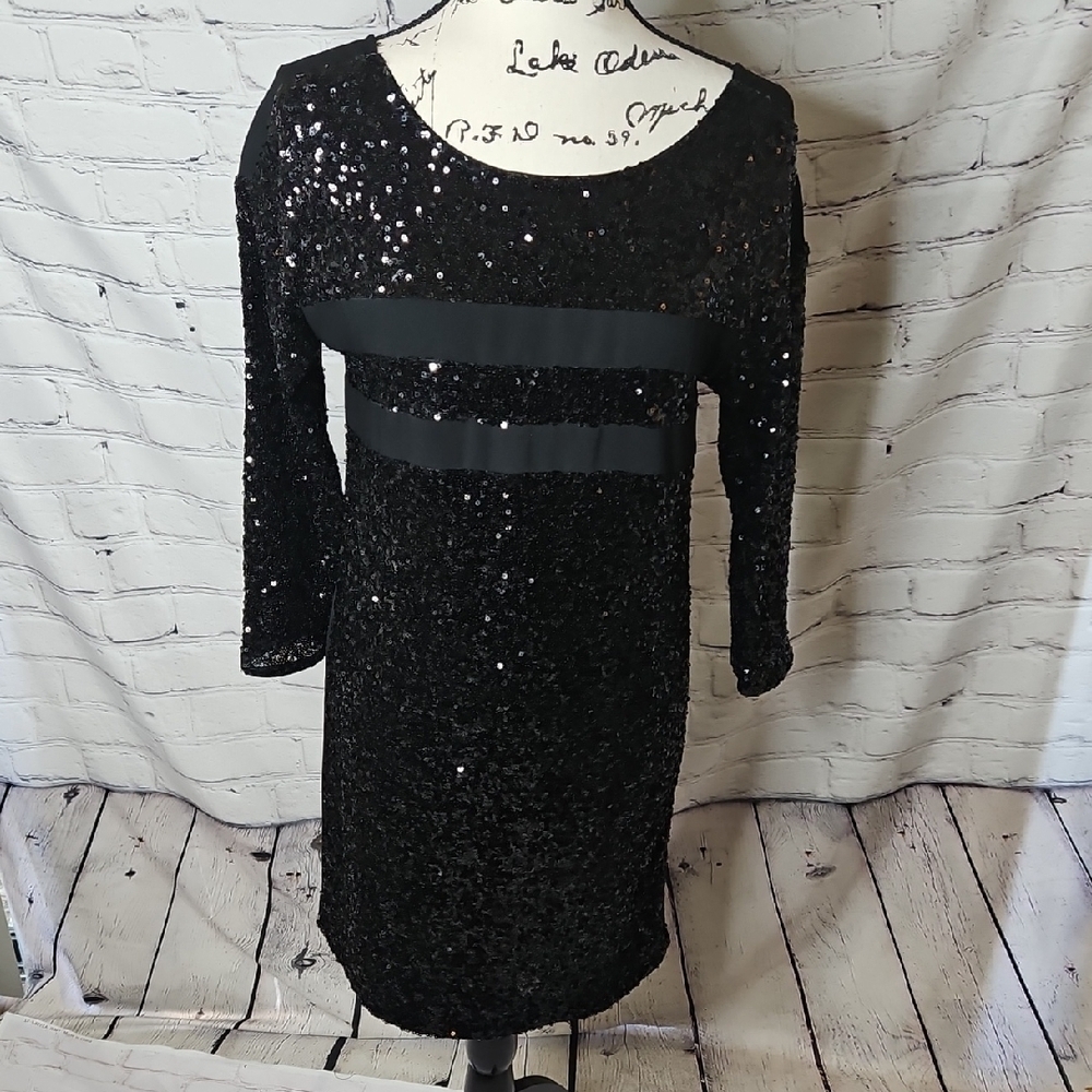 Armani Exchange Sequins 3/4 sleeve Black Mini Dress Size 4